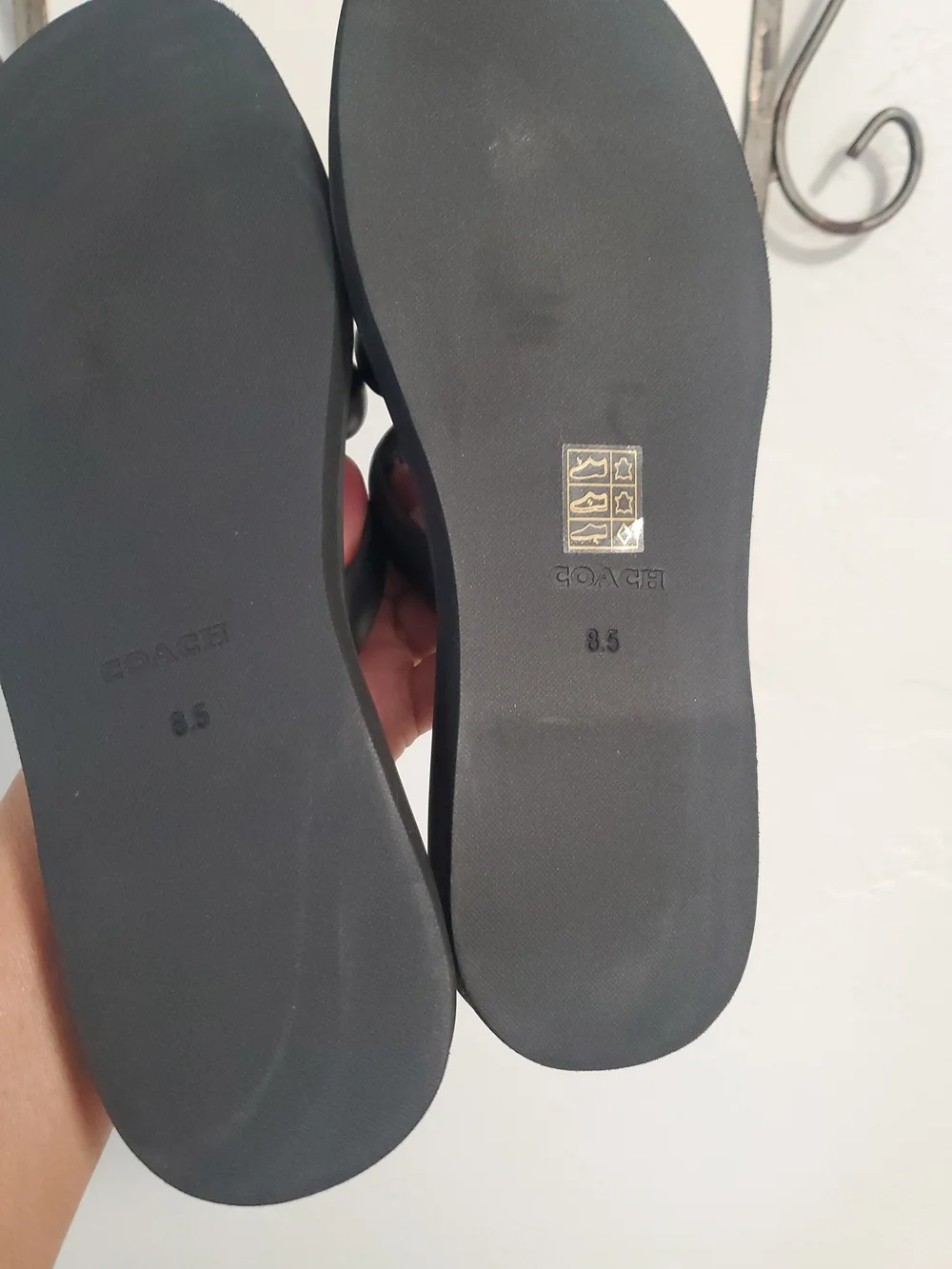 Coach Black Knotted Leather Slide Sandals